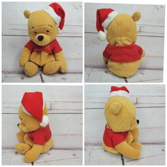 Christmas Winnie the Pooh 8" Plush Toy with Santa Hat – Holiday Bean Bag Collect - Picture 2 of 8